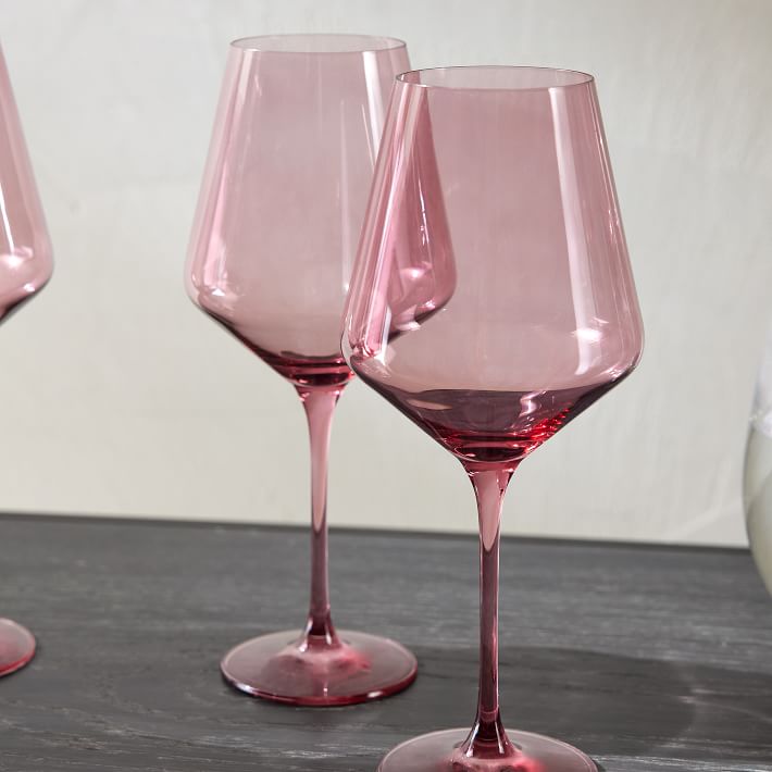 Estelle Colored Glass Tinted Stemless Wine Glasses 6-Piece Set Pink