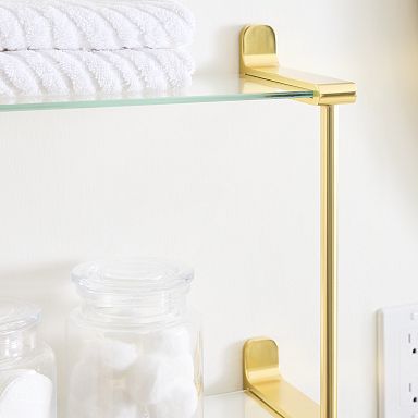 Simple Brass Bathroom Shelves Wall Mounted Glass Phone Holder