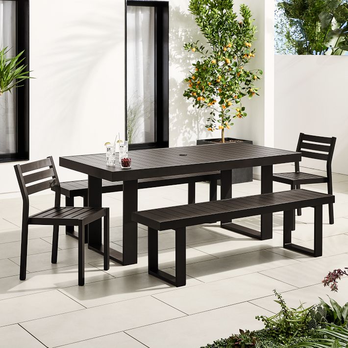 Portside Aluminum Outdoor Dining Table (72&quot;), Benches &amp; Dining Chairs Set