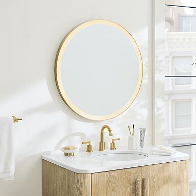 Simple Vanity with Shelves and Light Up Mirror