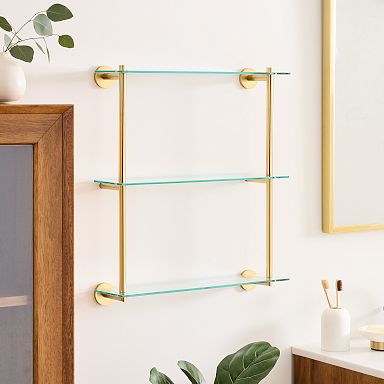 Simple Brass Bathroom Shelves Wall Mounted Glass Phone Holder