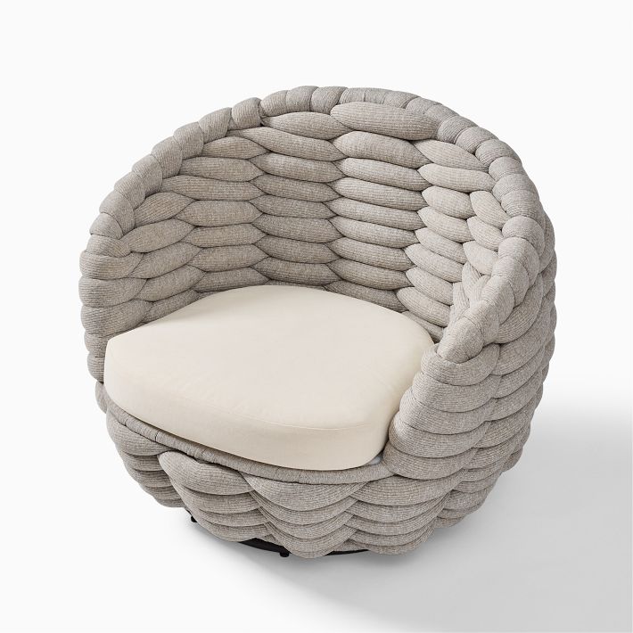 Cozy Swivel Chair, Chunky Melange, Black and White, West Elm