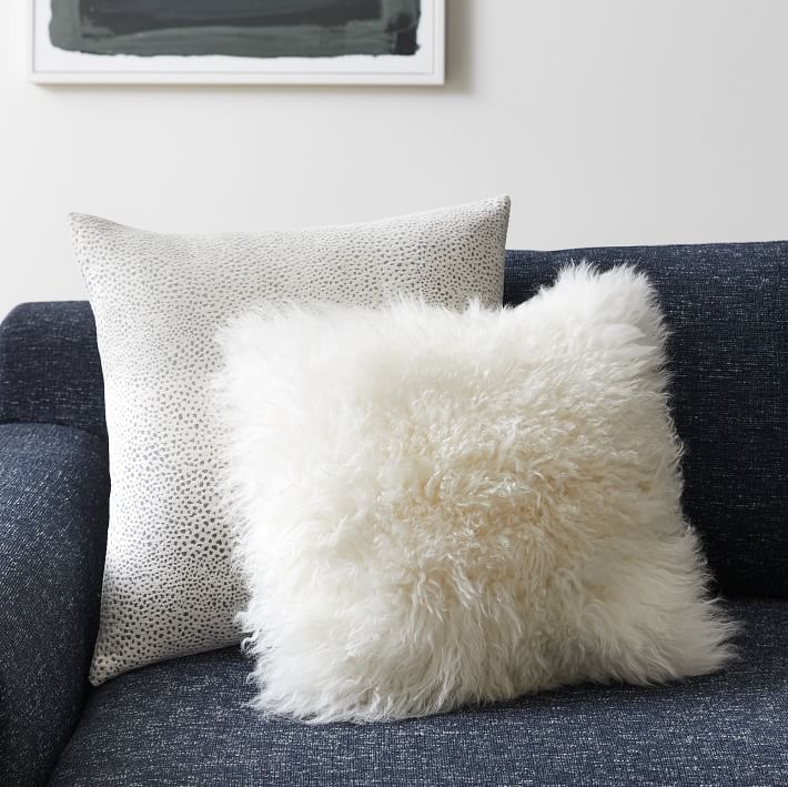 Ivory White Mongolian Lamb Fur Pillow / Cushion