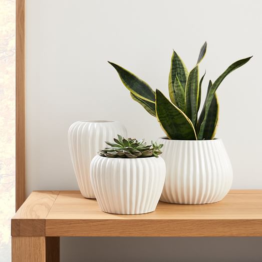 Faceted Modern Fiberstone Indoor/Outdoor Planters