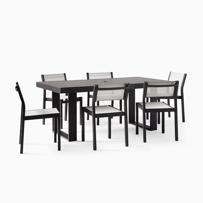 Portside Aluminum Outdoor Dining Table (72&quot;) &amp; Textilene Dining Chairs Set