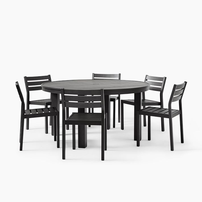 Portside Aluminum Outdoor Round Dining Table (58&quot;) &amp; Dining Chairs Set