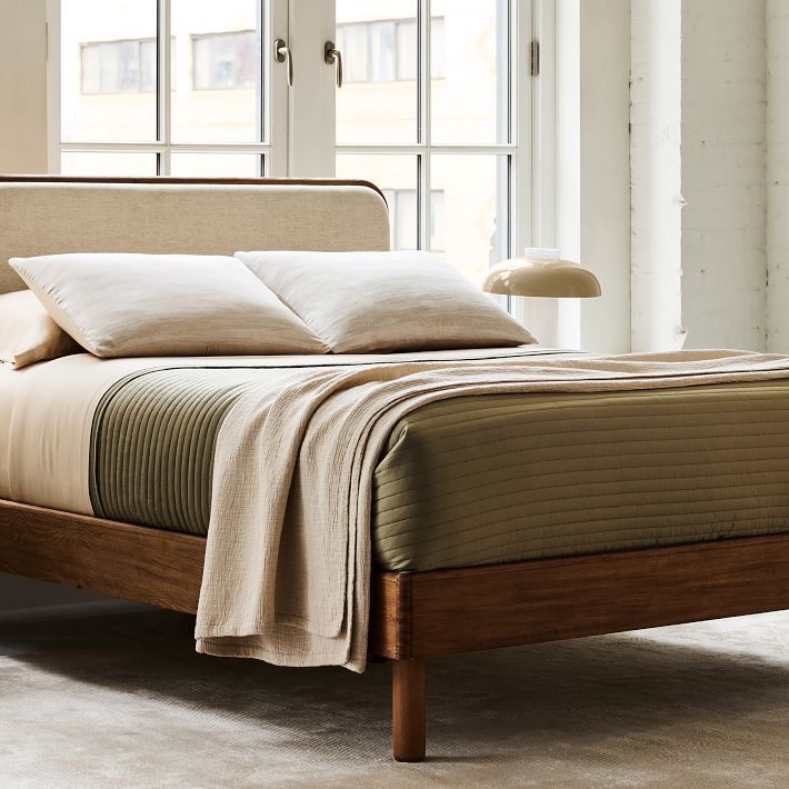 Wood deals upholstered bed