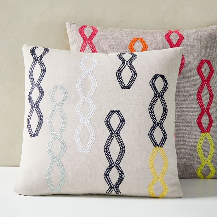 Embroidered Diamond Stripe Pillow Cover