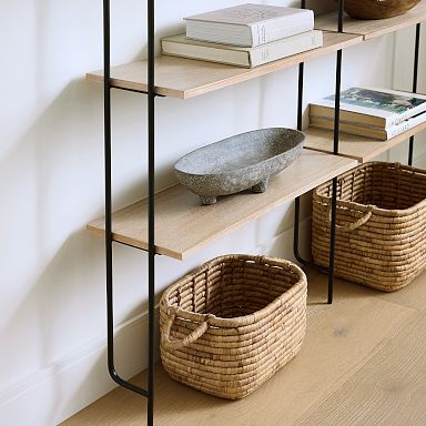 Wicker Floor Shelf, Slim 3-Tier Shelves, Tea Wash