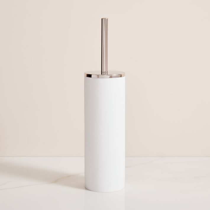 Onyx Decor Toilet Brush and Resin Stone Finish Holder, Stainless Steel & White