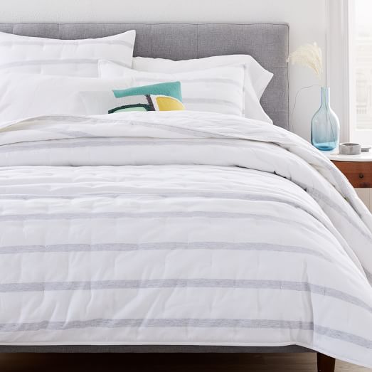 Washed Cotton Percale Reversible Melange Stripe Quilt & Shams West Elm