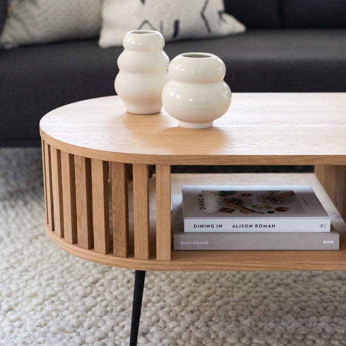 Rounded Wood Slats Oval Coffee Table (47&quot;)