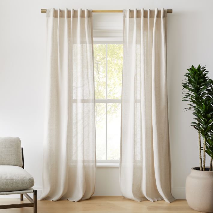 RHAFAYRE Set of 2 Khaki Sheer Curtains in Linen Effect - Eyelet