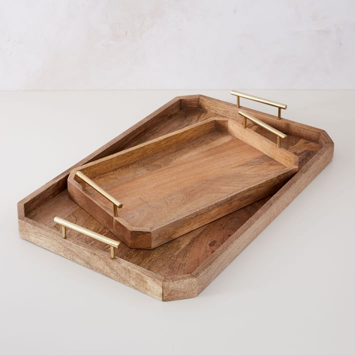 Deco Wood & Brass Handle Tray