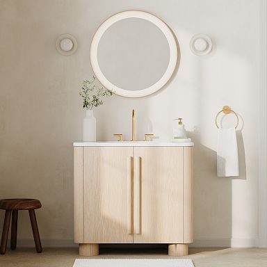 Free Shipping on Modern White & Rose Gold Slim Bathroom Storage