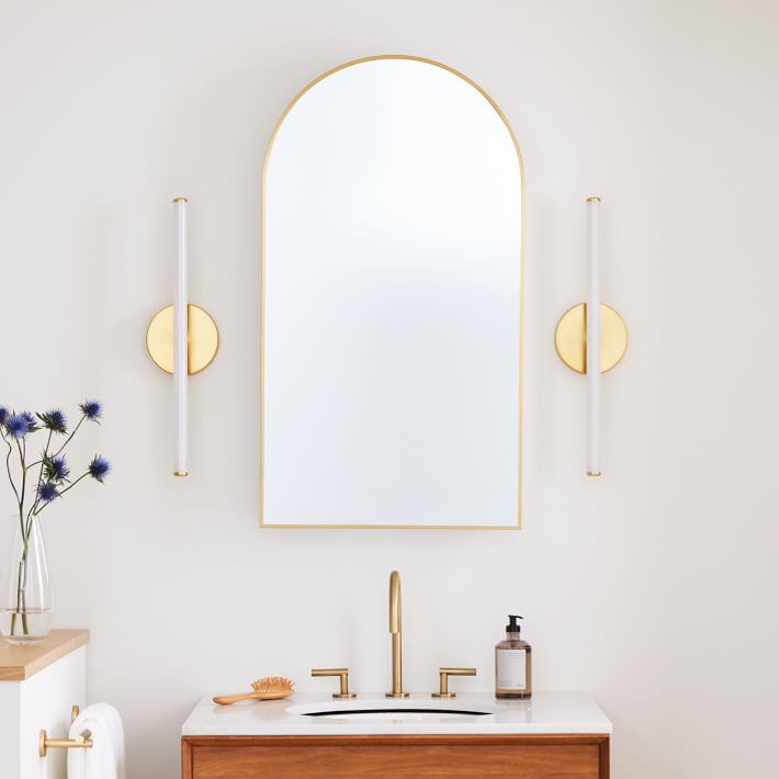 Modern White & Rose Gold Slim Bathroom Storage Cabinet