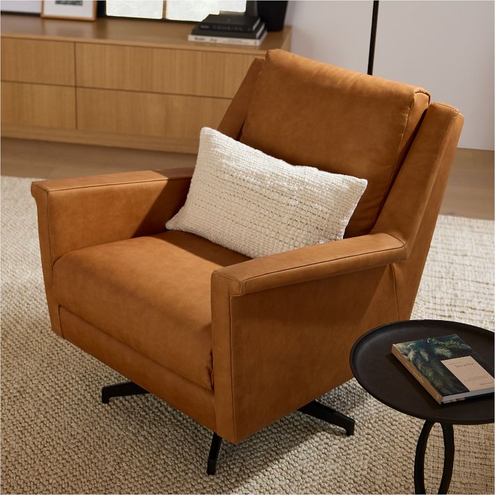 Mid century leather online swivel chair