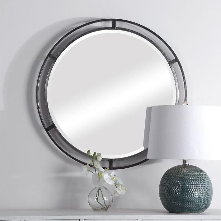 Round Floating Iron Frame Mirror