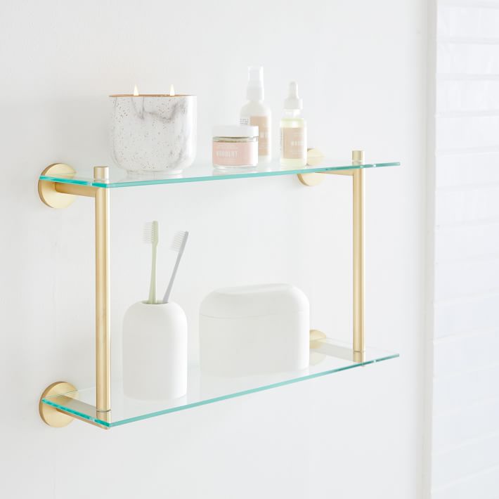 Open Box: Modern Overhang Double Glass Bathroom Shelf