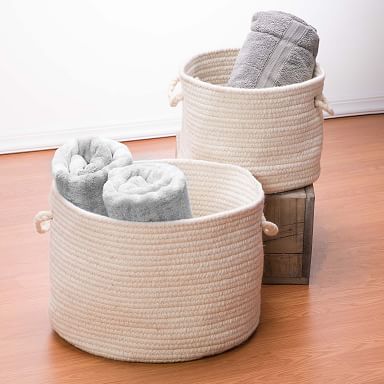 Willstar Flax Canvas Storage Basket Bin Box Organizer with Handle, Gray  41*31*20cm 