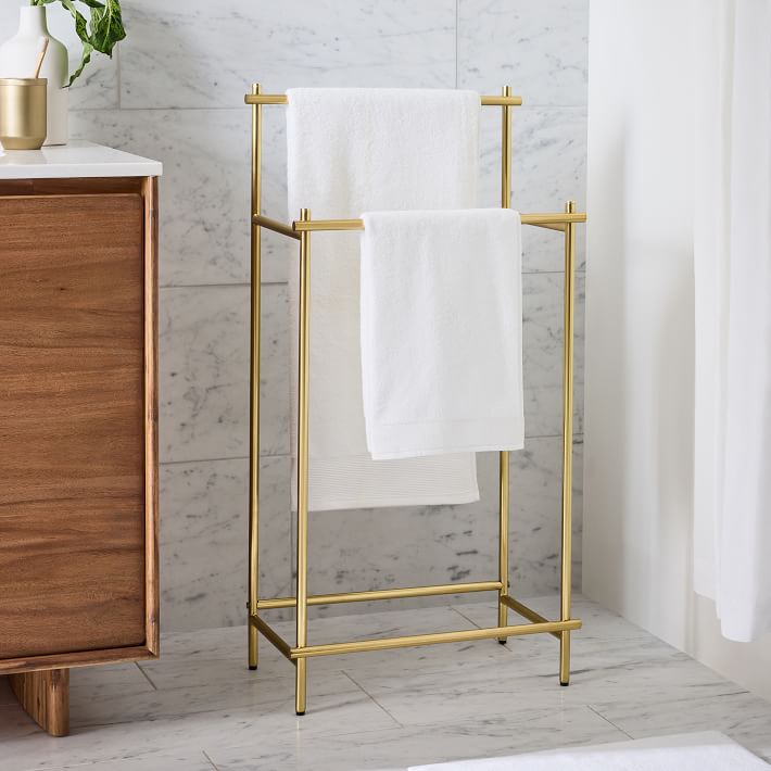 Antique Brass Bathroom Towel Holder Rack Single Pole Bar Clothes Hanger  Shelf Wall Mount