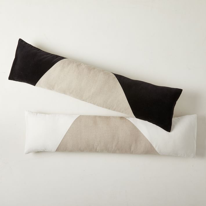 Cotton Linen &amp; Velvet Corners Oversized Lumbar Pillow Cover