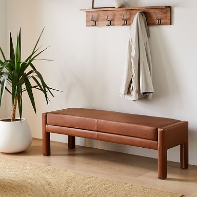 Short leather store bench