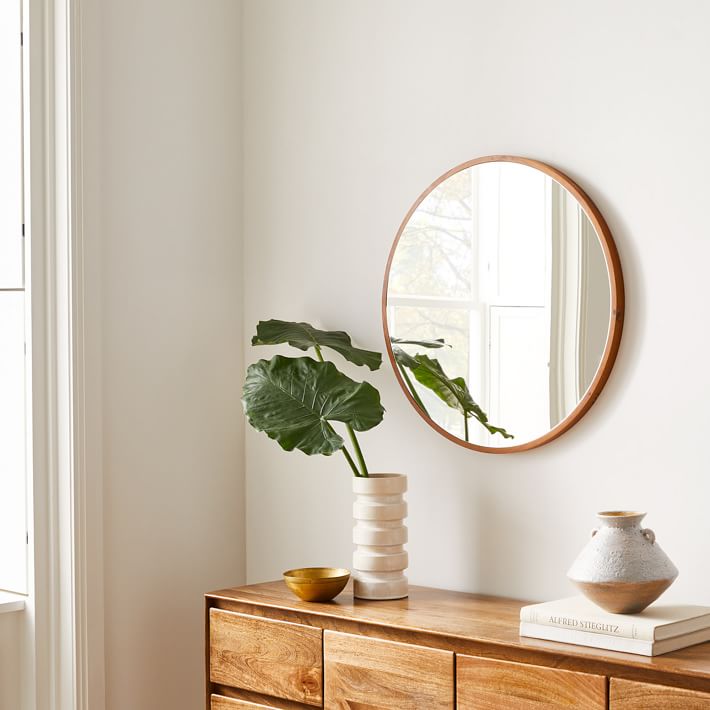 Thin Wood Round Wall Mirror