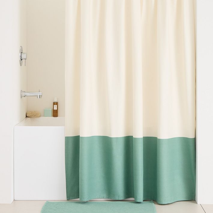 Colourblock Canvas Shower Curtain, 72x74, Peacock