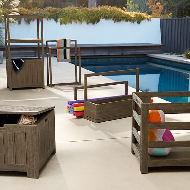 Pool storage shop bench