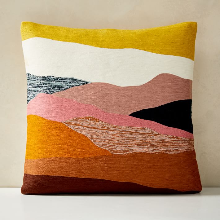 Crewel Landscape Pillow Cover + Feather Down Insert