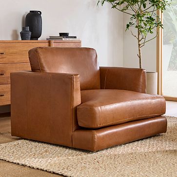 West elm best sale tan leather chair