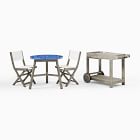 Mosaic Tiled Outdoor Bistro Table, Folding Bistro Chair &amp; Bar Cart Set - Landscape Blue