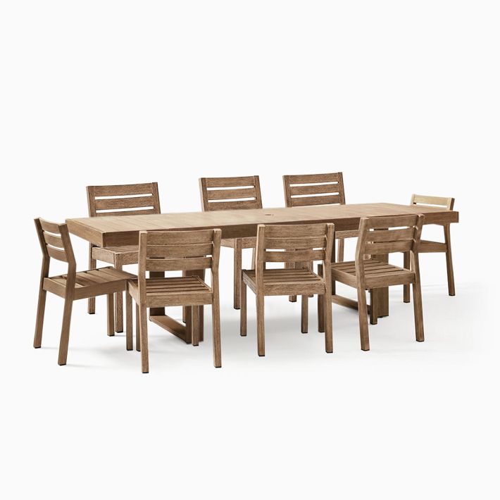 Portside Wood Outdoor Expandable Dining Table (76.5&quot;&ndash;106&quot;) &amp; Dining Chairs Set