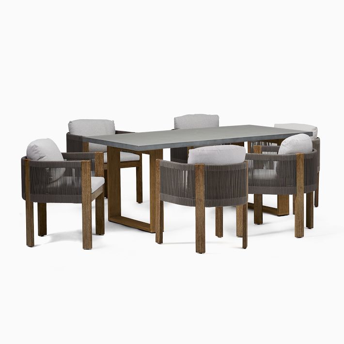 Portside Concrete Outdoor Dining Table (72&quot;) &amp; Porto Dining Chairs Set