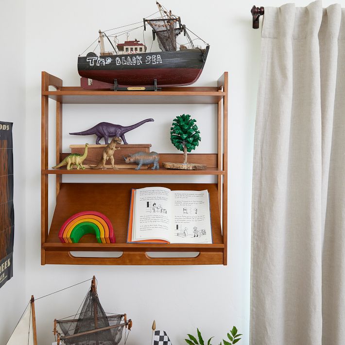 29 Inch Wood & Metal Fishing Pole Decorative Wall Floating Shelf