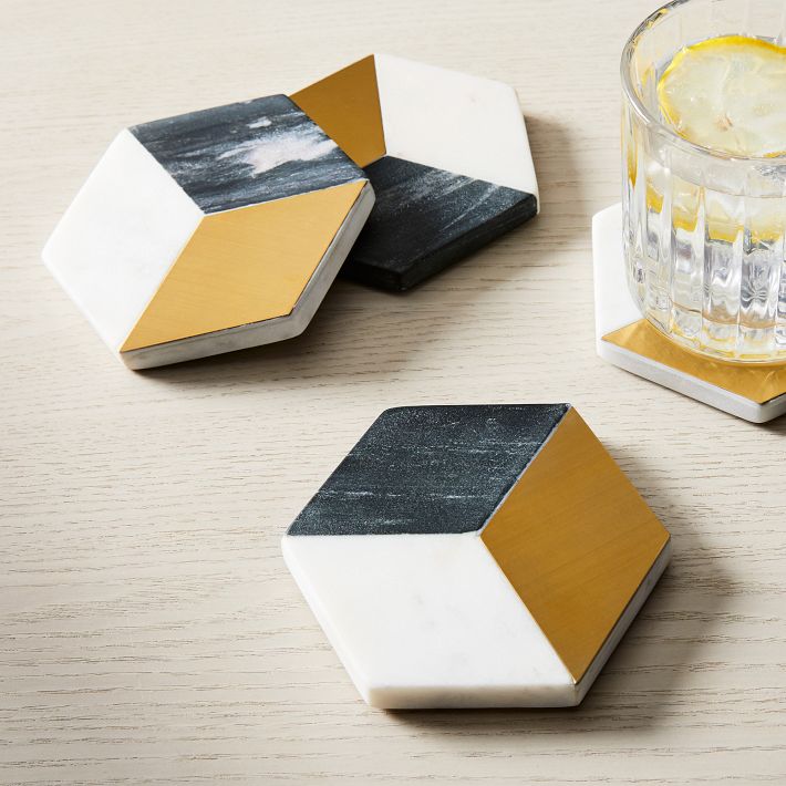 Phineas Marble &amp; Brass Coasters (Set of 4)