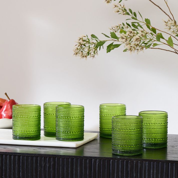Jupiter Beaded Short Drinking Glasses (Color: Fern)