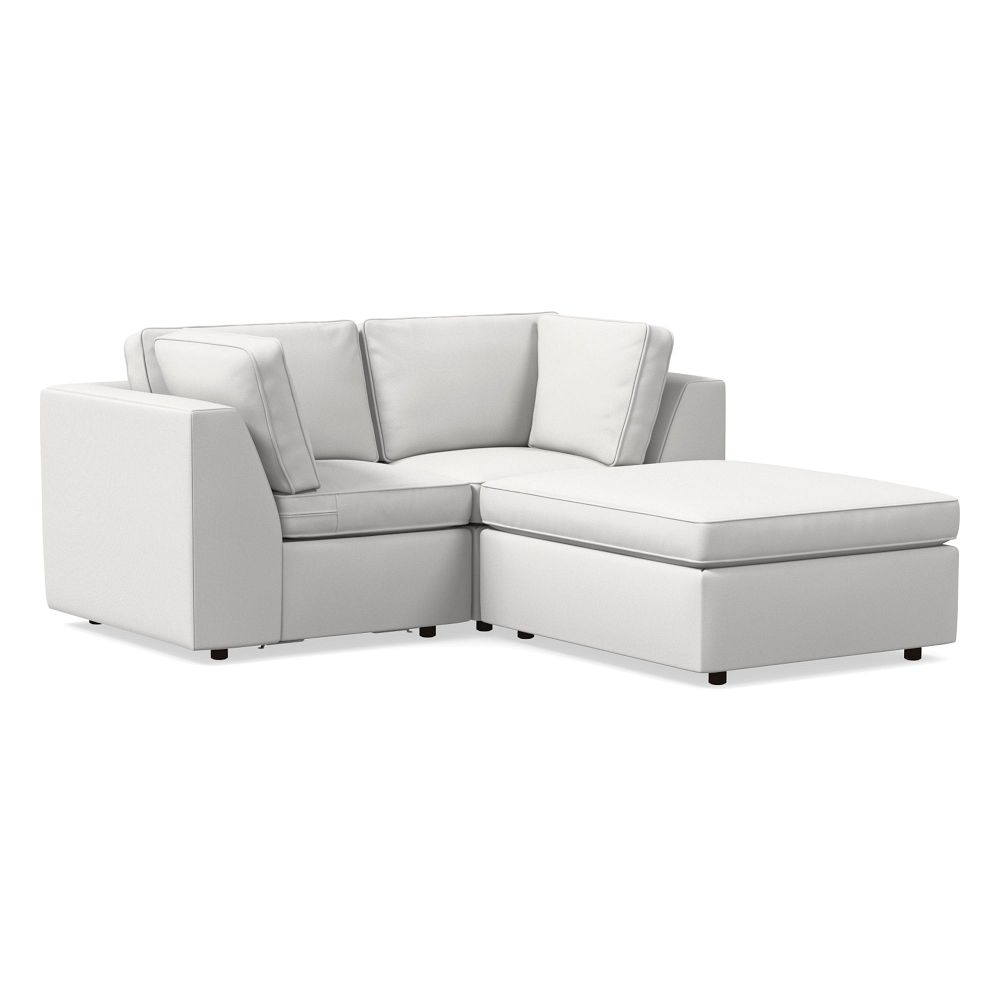 Harris Sectional Set 107: Petite Corner, Petite Corner, Petite Ottoman, Down, Performance Washed Canvas, White, Concealed Support