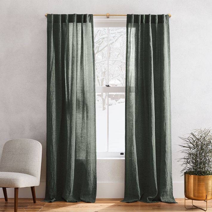 Custom Size European Flax Linen Curtain - Olive Melange
