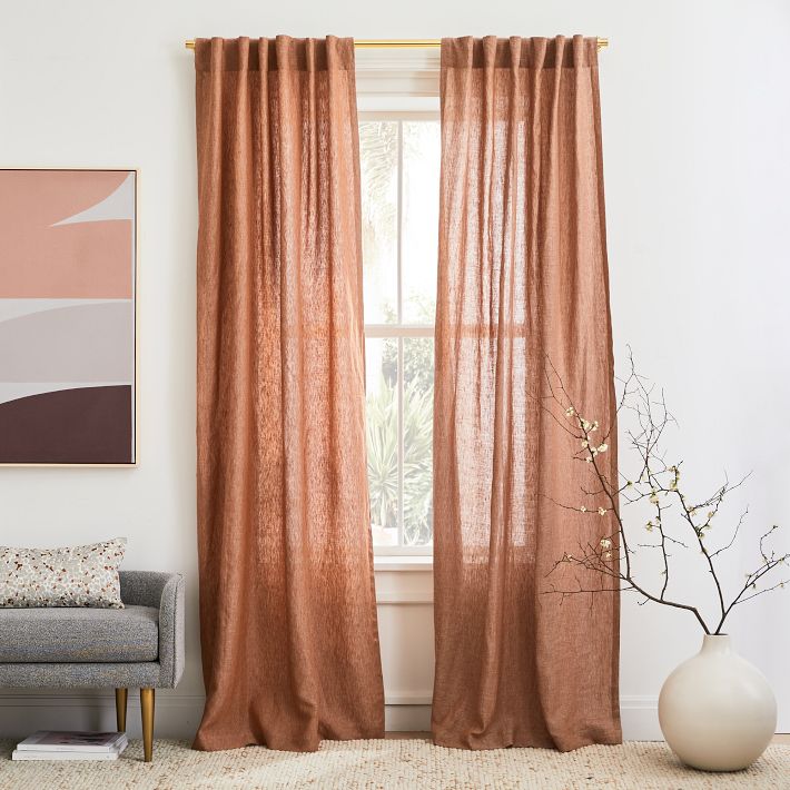 Custom Size European Flax Linen Curtain - Terracotta