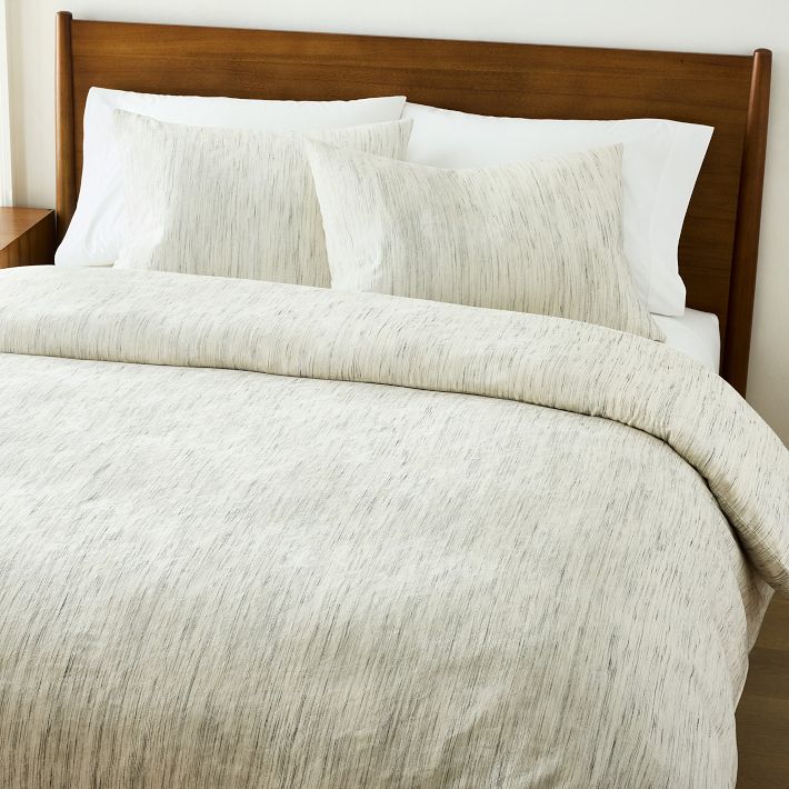 Washed Melange Jacquard Duvet Cover & Shams - King