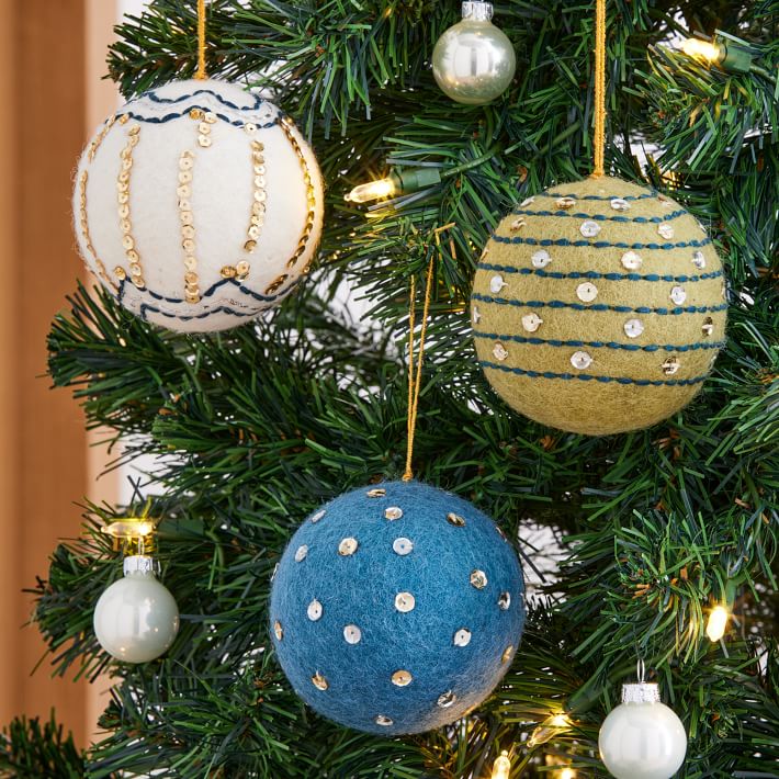 Tonal Felt Ball Ornaments - Cool (Set of 3)