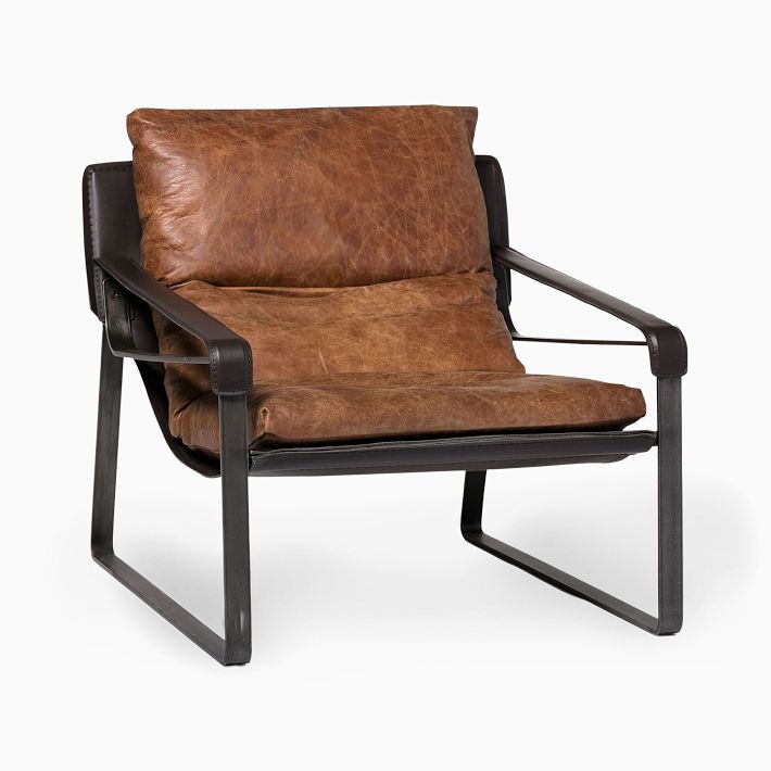 West elm leather online sling chair