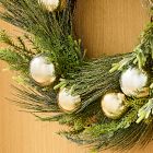 Faux Sparkling Pine Wreath w/ Ornaments
