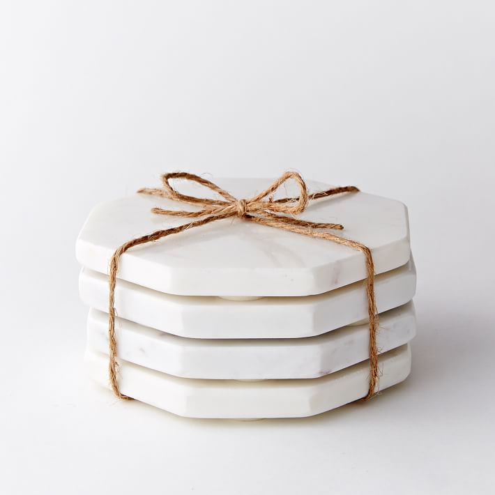 Round White Marble and Brass Coasters Set of 4 by BIDKhome - Seven Colonial