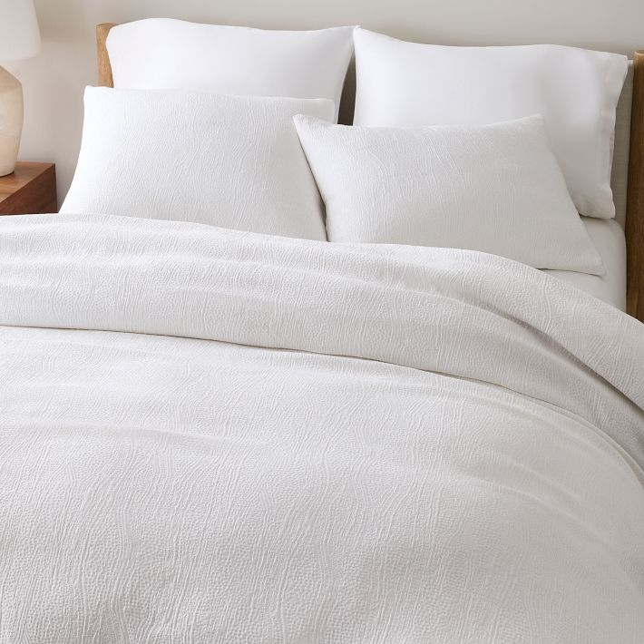 Silky TENCEL & Cotton Matelasse Duvet Cover - King, White