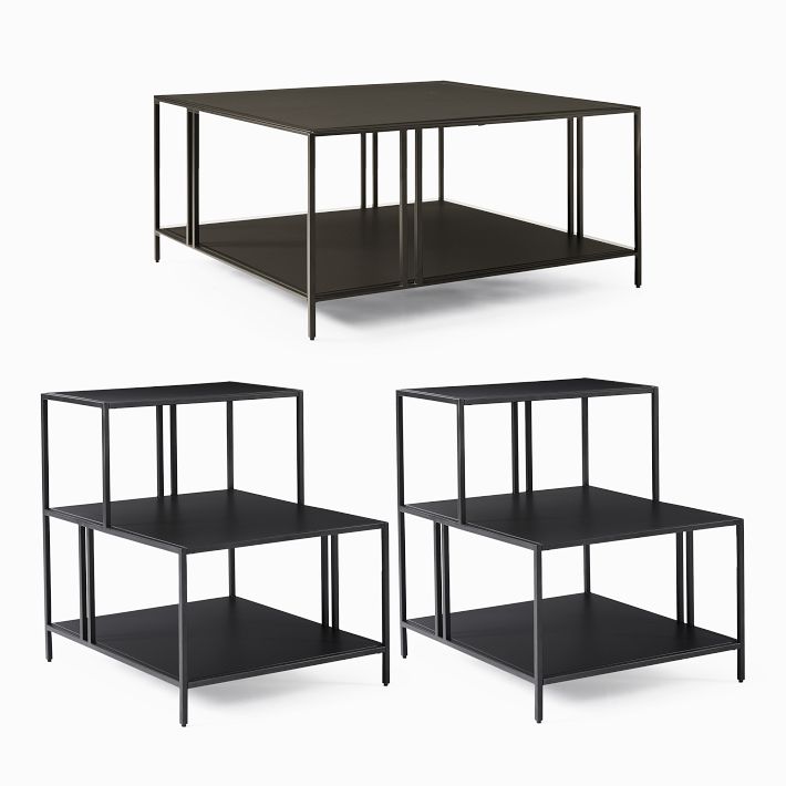 Profile Square Coffee Table &amp; 2 Side Tables Set