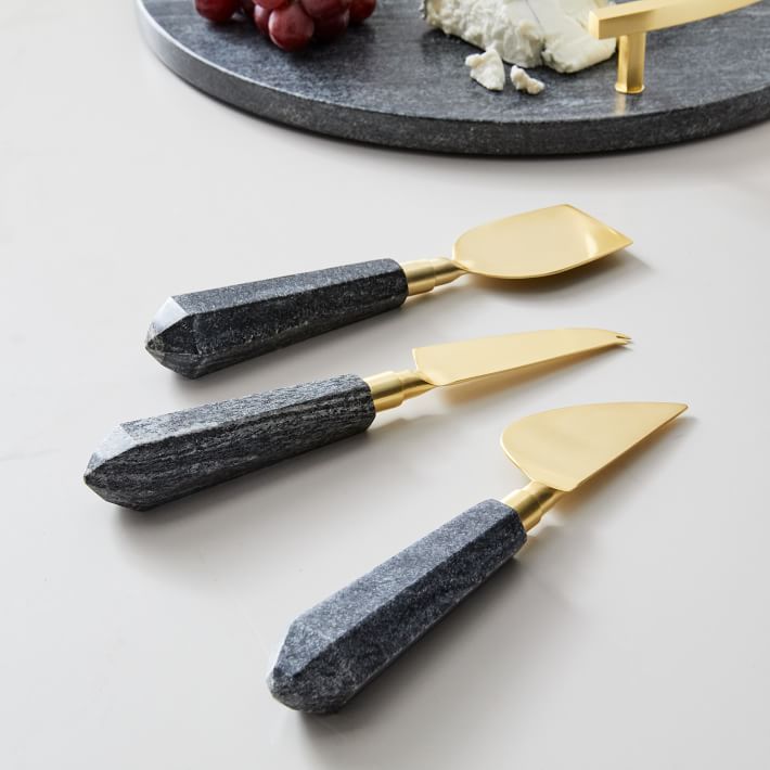 Black Marble &amp; Brass Charcuterie Knives (Set of 3)