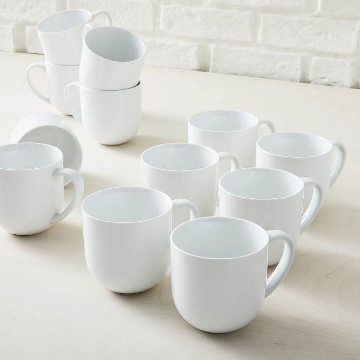 White Porcelain Mugs - Party Set of 12